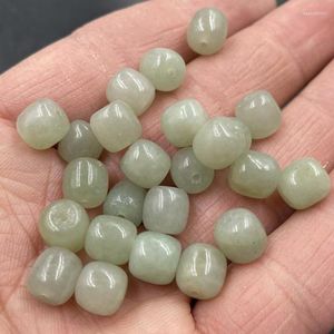 Gevşek değerli taşlar 8/10mm gerçek doğal myanmar jadeite jadeit jade namlu boncuk yapmak için mücevher yapmak Diy tel bileklik boncuklu kolye takılar