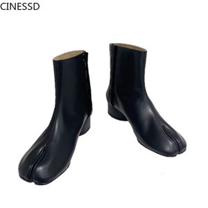 Stiefel Frauen geteilt Zehen Ninja Tabi Stiefel Leder -Knöchelstiefel MM6 Luxusmarken Design Runde Absätze 3,5 cm7,5 cm Ferse Lady Schuhe Frau Stiefel A230812