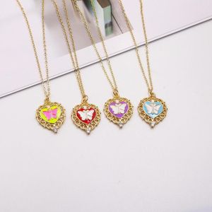 Pendant Necklaces 2023 Design Classic Heart Butterfly Copper Drip Oil Woman Girl Necklace Party Wedding Anniversary Jewelry Gift