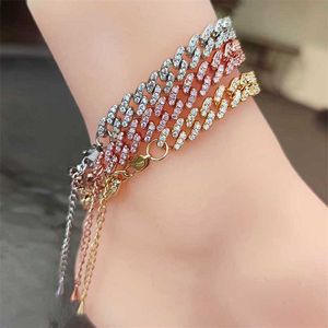 Mode Zircon Diamond Anklet mässing Guldpläterad kubansk länkkedja Anklets kvinnor glittrande smycken 230719