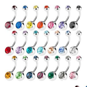 Obigo do botão do umbigo Anel de aço inoxidável anel de anel de aço de cristal Stromestone Barras de piercing Jewlery for Womens Bikini Jóias de moda Dhgez