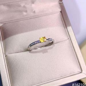 Cluster Rings 925 Pure Silver Chinese Style Natural Yellow Sapphire Women's Fresh Small Exquisite Adjustable Gem Ring Fine Jewelry Support