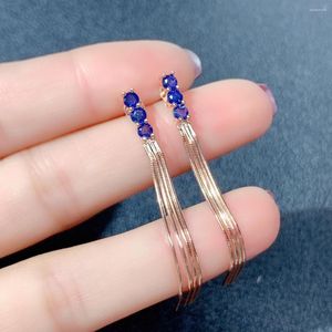 Dangle Earrings NaturalSapphire Saville Memale Silver 925 Gemstoneシンプルな雰囲気のスターリング認定ジュエリーブティック