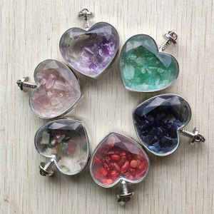 Pendant Necklaces Beautiful Assortted Natural Stone Glass Heart Shape Pendulum Pendants For Jewelry Making Wholesale 6pcs/lot
