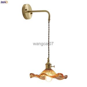 Wall Lamps IWHD Amber Glass LED Light Sconce For Living Room Bedroom Bar Copper Home Indoor Lighting Luminaria Beside Lamp Wandlamp HKD230814