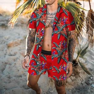 Herren-Trailsuiten Sommer Hawaiian Feiertagsanzug gedruckt Kurzarm Button-Down-Shirt Strand Shorts Zwei Sätze Street Casual Wear