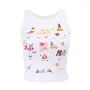Kvinnors tankar 2023 Summer Blus Sweet Cartoon T-shirts Animal Printed Tank Top Sleeveless Halter Vest