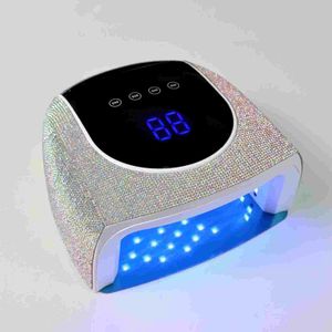 Nail Dryers Rechargeable Nail Lamp with Rhinestone 96W Gel Lacquer Dryer Cordless UV Light for Nails Wireless Nail UV LED Lamp 230814