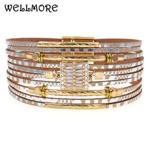 Bracelets de charme Wellmore Boho Wrap Bracelets Leather for Women Glass Fashion Magnet Jóias femininas Wholelsale 230814