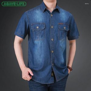 Mäns casual skjortor denim män högkvalitativ bomulls jean korta ärmar kausal skjorta tunn nedgångskrage camisas para hombre plus storlek 3xl