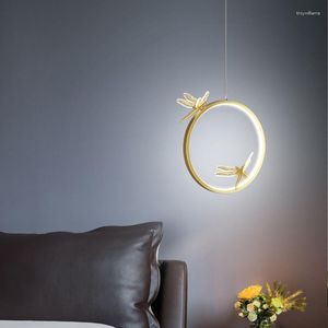 Pendant Lamps Nordic Luxury Master Bedroom Bedside Light Dragonfly Creative TV Background Wall Long Line Small Dec