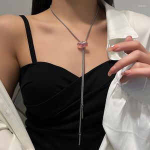 Chains Retro Pull Square Pendant Necklace With Titanium Steel Simple Sweater Chain For Girls