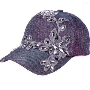 Ballkappen Frauen Cotton Shrny Blumen Baseball Cap Ladies lässige Strass -Strass -Blumen -Schnapphut für weibliche Casquette Stickrock Hip Hop