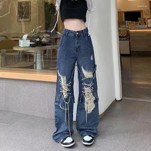 Women's Jeans 2023 Harajuku Y2K Straight Pants Ladies Ripped Baggy High Waist Loose Wide Leg Street Denim Trousers