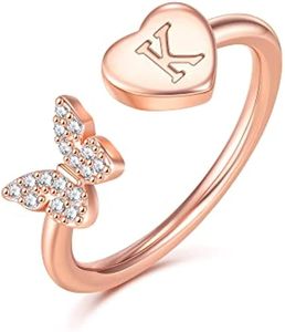 Początkowy pierścionek z literą dla kobiet 925 Sterling Srebrny A-Z Stainkable Alphabet Regulowany pierścień Cubic Zirconia Capital Jewelry Gift