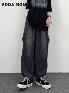 Men s Pants Autumn Harajuku Fashion retro High Street hiphop Straight Wide Leg Women Casual Loose Big Pockets Cargo Jeans 230814