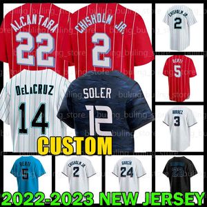 2 Jazz Chisholm Jr. 14 Bryan de la Cruz Baseball Jersey 12 Jorge Soler 10 Yuli Gurriel Marlins 22 Sandy Alcantara 3 Luis Arraez Max Meyer Miamis Jon Berti Avisail Garcia