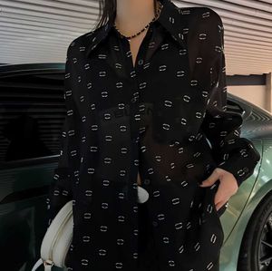 paris Designer Womens loose Blouses Shirts Fashion Classic Summer sexy translucence Shirt Plus Size Casual Long Sleeve