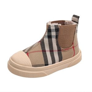 Winter Children Cotton Canvas Shoes Keep Warm Kids Plaid Shoes Child Boots