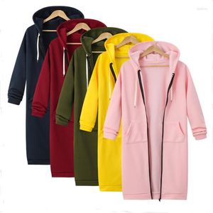 Kvinnors hoodies tröjor Autumn Winter med Velvet Cap Zippe Coat Plus Size Up Hooded Women Long Jacket Blus Fall Outwear
