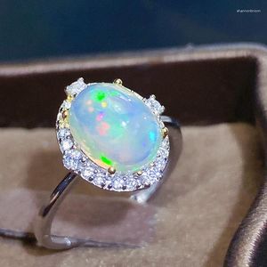 Cluster Rings Natural Opal Ring Women's 925 Sterling Silver Simple и Exquisite