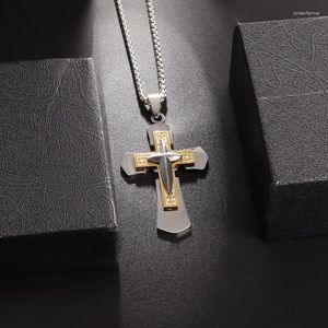 Pendant Necklaces Classic Vintage Jesus Cross Four Pointed Star Necklace Stainless Steel Men Women Religion Amulets Jewelry Gifts