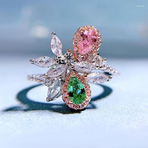 Cluster Rings Spring Qiaoer 925 Sterling Silver 3 5MM Pear Cut Lab Sapphire Emerald High Carbon Diamonds Gemstone Fine Jewely Wedding Ring