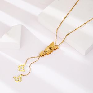 Chains Stainless Steel Jewelry Different Size Of Cute Butterfly Dropping Style Pendant Necklaces Accessories For Women