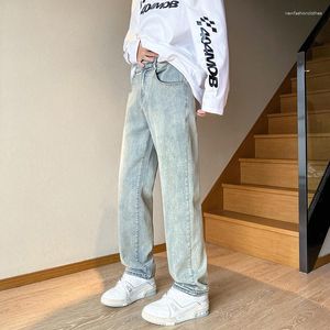 Mäns jeans American High Street Retro Blue Slimming Denim midja Löst gradient Wide Leg Pants