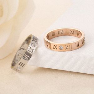 Designer toca titânio aço numerais romanos 18k rosa ouro amantes casais jóias de moda jóias de casamento masculino anel de promessa feminina p3tr#