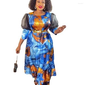 Roupas étnicas Vestidos impressos africanos para mulheres Autumn Elegant Halve Sleeve O-Gobes Poliéster Festa de Vestido Maxi Roupas