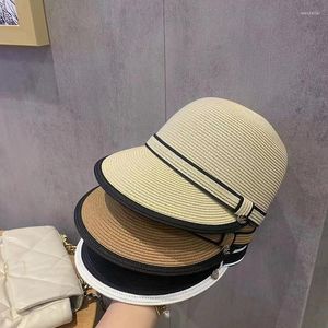 Wide Brim Hats 2023 Fashion Women Fine Patchwork Straw Baseball Cap Summer Metal LOGO Breathable Equestrian Hat Snapback Visor