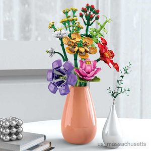 Bloklar Yapı Taşları Çiçek Lavanta Chrysanthemum Gül Simülasyon Tesisi Buket Saksı DIY Montajlı Tuğla Çocuk Oyuncak Kız Hediyesi R230817