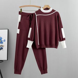 Conjunto de temperamentos de moda feminina de grande moda da primavera e outono de 2023 Novo conjunto de duas peças casuais de tricô