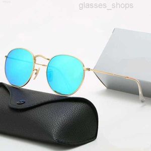 2024メガーズRaiebanity Classic Men Round Sunglasses Sun Brand Designer Frame UV400アイウェアメタル女性ゴールドミラーガラスレンズ