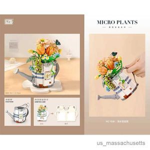 Block Creative Mini Watering Can Potted Flower Pot Buildblock Diy Desktop Decoration Romantic Assembly Toy Girl Christmas Gift R230814