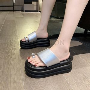 Pantofole Summer Spesse Bottom Women Silver Y2K Sandals College Girls Flip - Flops Home Outdoor Beach Shoes