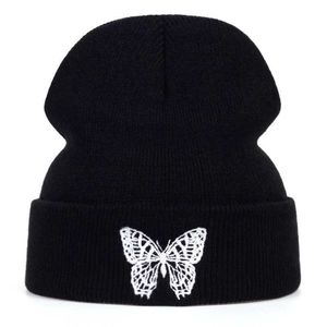 Beanie/Skull Caps Butterfly Brodery Beanie Hat Ny unisex vinterhattar Kvinnor Män Solid Autumn Beanies Sticked Hats Skullcap Hip Hop Wool Hatts