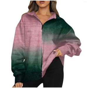 Hoodies للسيدات امرأة بلوزة 2023 T قميص للنساء الموضة غير الرسمية طويلة الأكمام التدرج كبير الحجم zip sweatshirt أعلى