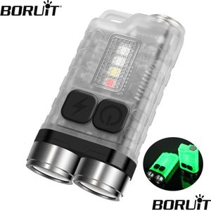 Lanternas-chave lanternas Boruit v3 Chaves de lanterna portátil de lanterna portátil Fluoresce Fork Tipo-C tipo rechargável Mini Torch com ímã UV DHF92