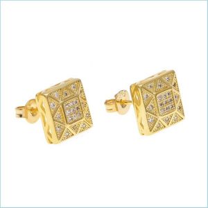 Stud Mens Hip Hop örhängen smycken Fashion Gold Sier Simation Diamond Square Earring For Men Drop Delivery Dhywo