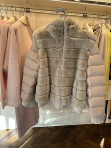 Womens pälsrockar vinter n.peal grå tjock jacka kappa huva outwear