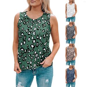 Kvinnors T -skjortor Ladies Summer Leopard Print Suspenders Round Neck Slim Sleeveless Vest Shirt Topps Fashion For Women