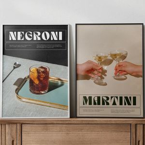 Retro kokteyl tuval boyama martini negroni karakter tezahürat posterler ve baskılar duvar sanat resmi oturma odası mutfak bar dekorasyonu yok wo6