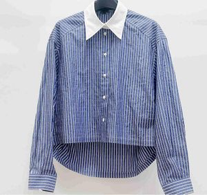 Sandro Striped Shirt Top Contrasting Collar Loose Short Top for Women