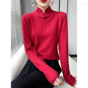 Camisolas femininas estilo chinês suéter vermelho feminino de caxemira lã outono de inverno de manga comprida pullovers de malha de malha