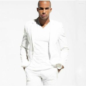 Men's Suits White Linen Groom Tuxedos Slim Fit Beach Wedding For Men Blazers 2Piece Jacket Black Pants Terno Masculino Costume Homme