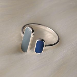 Cluster Rings Solid 925 Sterling Silver Blue Stone For Women Simple Trendy Retro Anillos Party Gifts Tillbehör