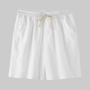 Herr shorts vår / sommar casual byxor Bomull och linne ren färgbyxor Slim -fit