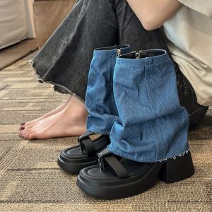 Platform Kadın Sandalet 2023 Yaz Yeni Flip-Two-Flops Gladyatör Vintage Açık Ayak Toe Sandal ayak bileği botları Moda Yüksek Topuklu Bayanlar Ayakkabı